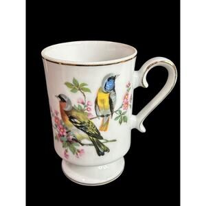Royal Crown Pedestal Ceramic Bird Mug Gold Trim Blue Orange Throat
